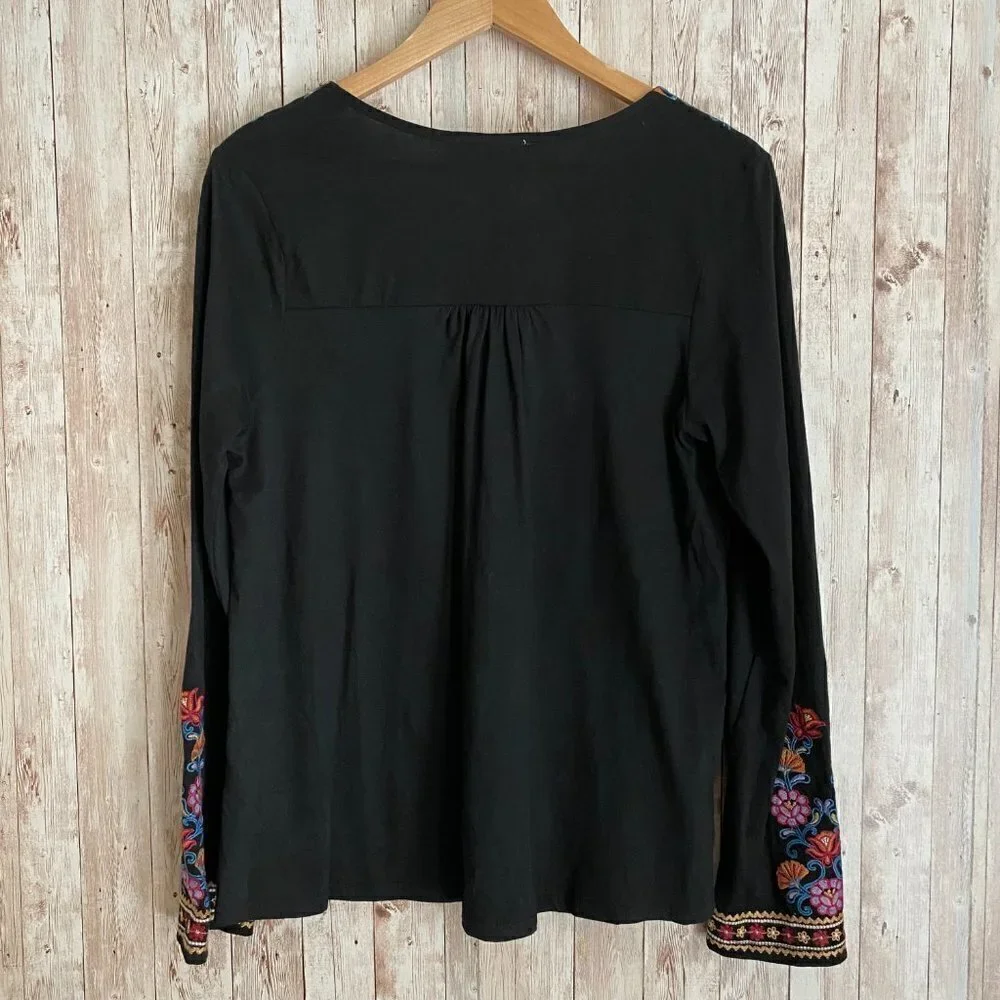 Savanna Jane Maci Embroidered Long Sleeve Boho Top Size Medium